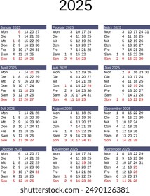 calendar of year 2025 in German language with Germany public holidays