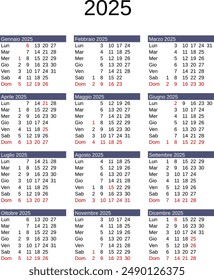 calendar of year 2025 in Italian language with Italy public holidays