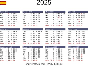 calendar of year 2025 in Spanish language with Spain public holidays