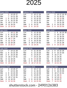 calendar of year 2025 in Spanish language with Spain public holidays