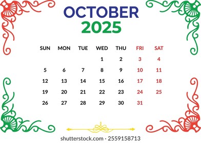 Calendar For Year 2025 vector