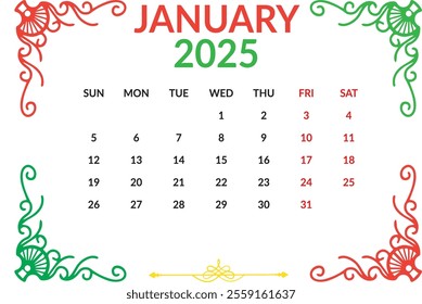 Calendar For Year 2025 vector