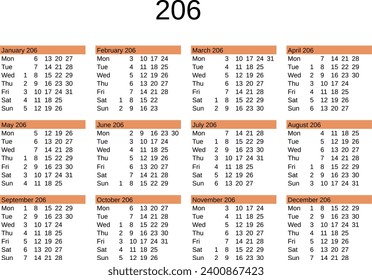 calendar of year 206 in English language