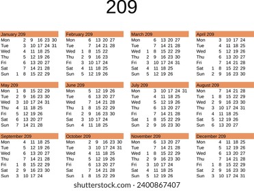 calendar of year 209 in English language