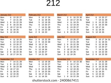 calendar of year 212 in English language