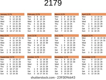 calendar of year 2179 in English language