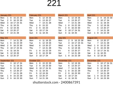 calendar of year 221 in English language