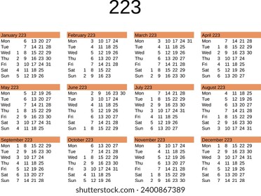 calendar of year 223 in English language