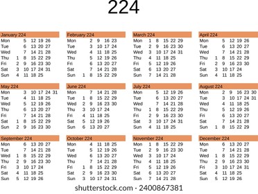 calendar of year 224 in English language