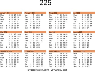 calendar of year 225 in English language