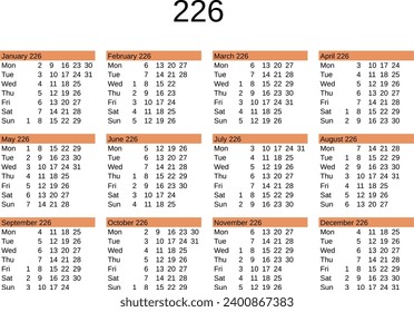 calendar of year 226 in English language