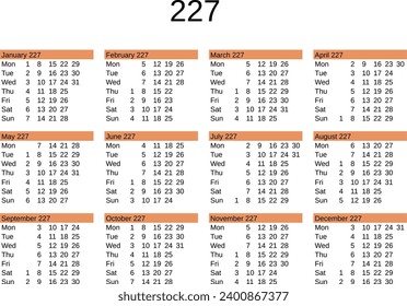 calendar of year 227 in English language