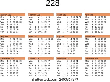 calendar of year 228 in English language