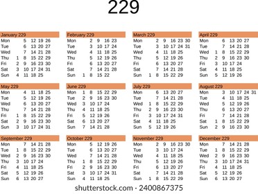 calendar of year 229 in English language