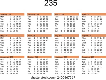 calendar of year 235 in English language