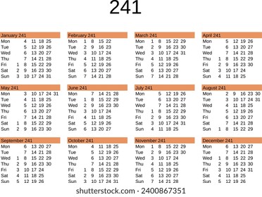 calendar of year 241 in English language