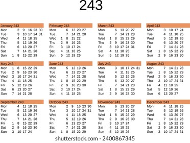 calendar of year 243 in English language