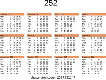 calendar of year 252 in English language