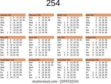 calendario del año 254 en inglés