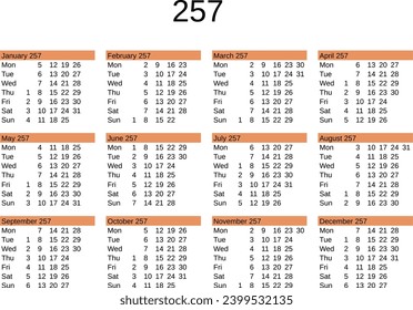 calendar of year 257 in English language