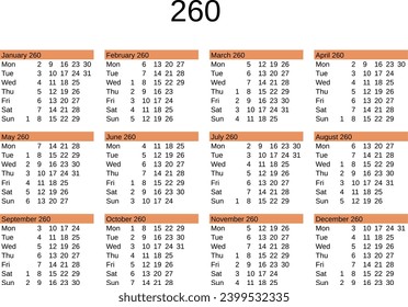 calendar of year 260 in English language