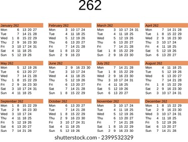 calendar of year 262 in English language