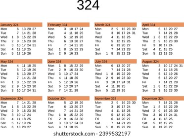calendar of year 324 in English language