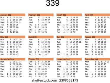 calendar of year 339 in English language