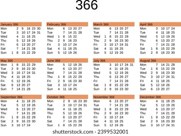 Kalender des Jahres 366 in englischer Sprache