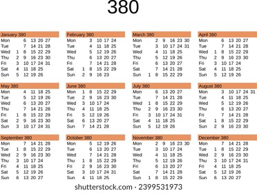 calendar of year 380 in English language