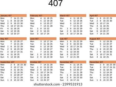 calendar of year 407 in English language