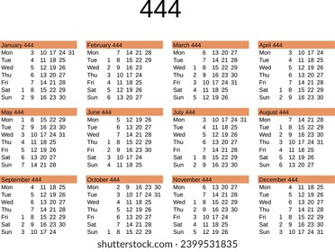 Kalender des Jahres 444 in englischer Sprache