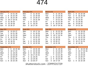 calendario del año 474 en inglés