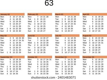 calendar of year 63 in English language