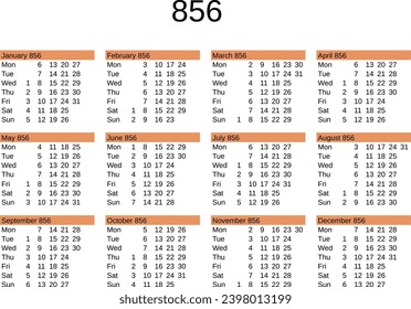 calendar of year 856 in English language