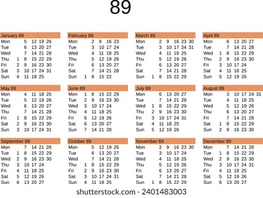 calendar of year 89 in English language
