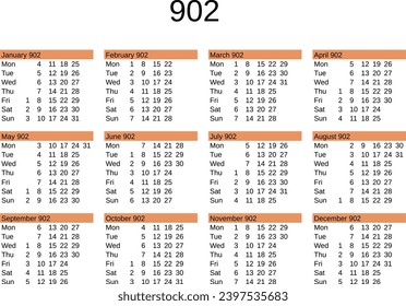 calendar of year 902 in English language