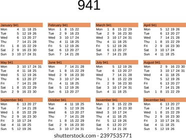 calendar of year 941 in English language
