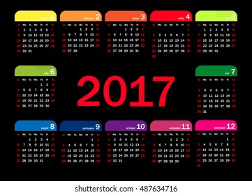 Calendar  year simple style. Week starts from sunday. Vector