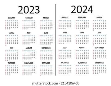 Calendar Yearly 2023 2024 Week Starts Stock Vector (Royalty Free ...