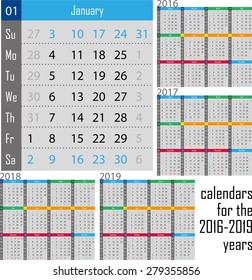 calendar for the years 2016-2019