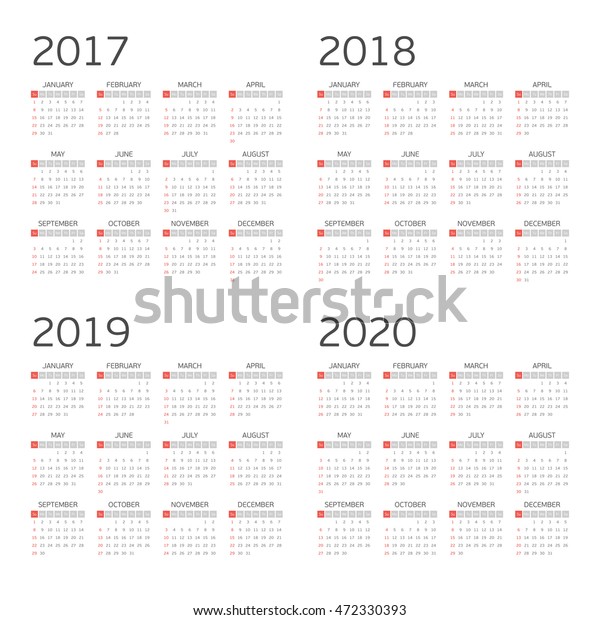 Calendar Years 2017 2018 2019 2020 Stock Vector (Royalty Free) 472330393