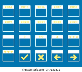 Calendar Years vector icon. Style is bicolor flat symbols, yellow and white colors, rounded angles, blue background.