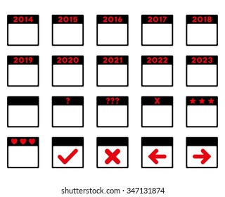 Calendar Years vector icon. Style is bicolor flat symbols, intensive red and black colors, rounded angles, white background.