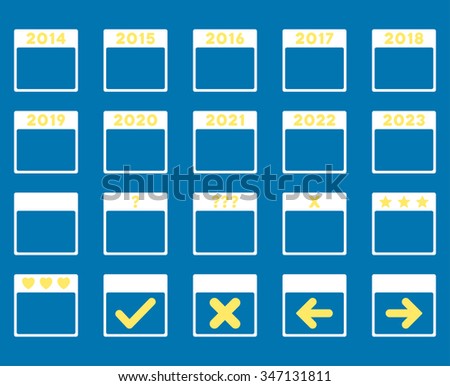 Calendar Years vector icon. Style is bicolor flat symbols, yellow and white colors, rounded angles, blue background.