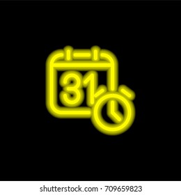 Calendar yellow glowing neon ui ux icon. Glowing sign logo vector