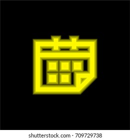 Calendar yellow glowing neon ui ux icon. Glowing sign logo vector