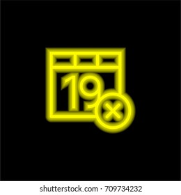 Calendar yellow glowing neon ui ux icon. Glowing sign logo vector