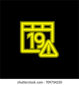 Calendar yellow glowing neon ui ux icon. Glowing sign logo vector