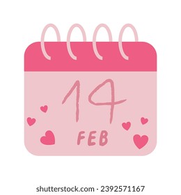 Calendar,14 February illustration isolated on white background. Valentines day concept. Vector illustration in flat style for web design, banner, invitation, card, flyer.